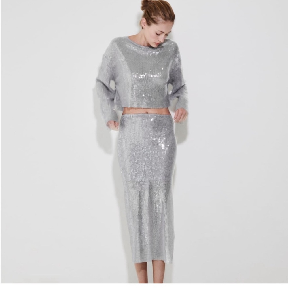 Zara sequin midi skirt NWT brand new